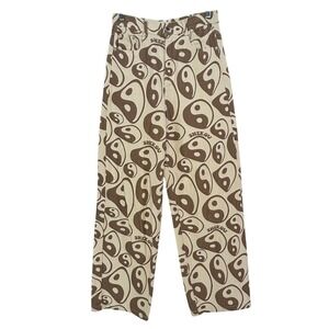 Shekou Y2K Yin Yang Wide Leg Denim Pants Brown Beige Streetwear Indie Skater S